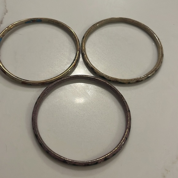 Vintage Cloisonné bangle trio in cream and mauve Set of 3 - Picture 3 of 4